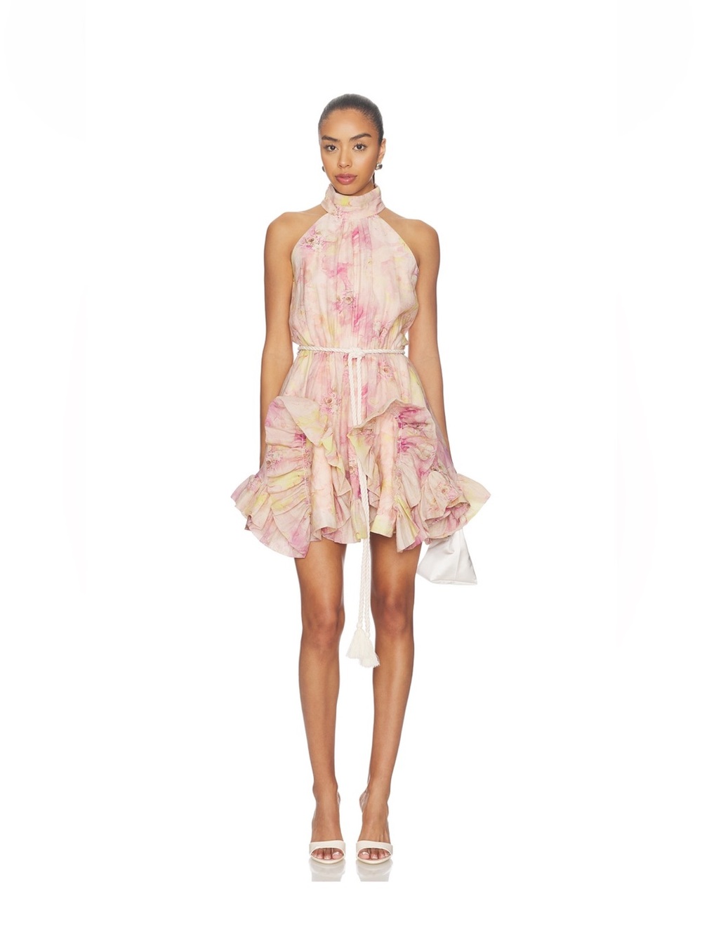Thea Ruffle Mini Dress in Pink & Yellow